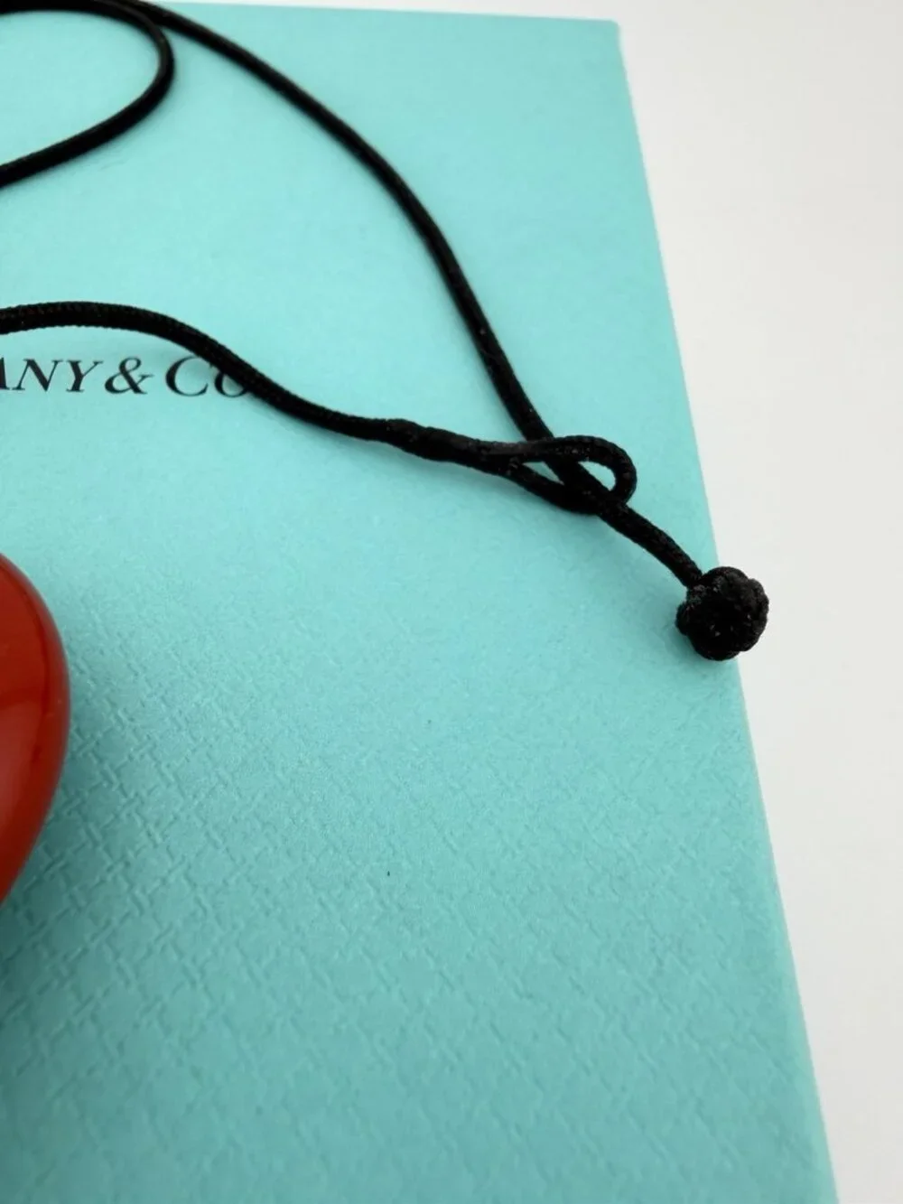 Tiffany & Co. Elsa Peretti Red Lacquer Wood 50mm Bean Necklace Silk 19.5in